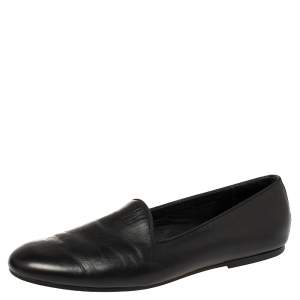 Hermes Black Leather Smoking Slippers Size 43