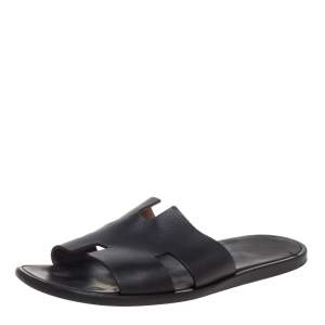 Hermes Dark Brown Leather Izmir Slide Sandals Size 43