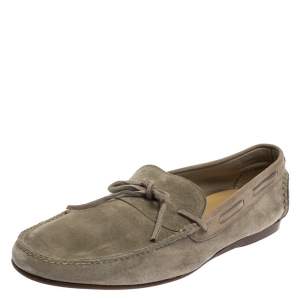Hermes Grey Suede Bow Slip On Loafers Size 42