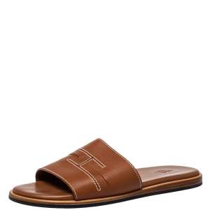 Hermes Brown Leather Flat Sandals Size 40