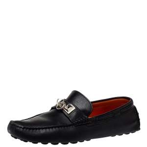 Hermes Black Leather Slip On Irving Loafers Size 41