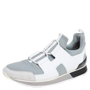 Hermes Grey/White Leather And Fabric Player Sneakers Size 42