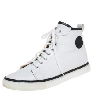 Hermes White Leather Cap Toe High Top Sneakers Size 45