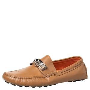 Hermes Brown Leather Irving Slip On Loafers Size 41