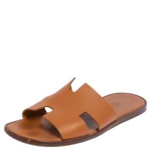 Hermes Tan Leather Izmir Flat Slides Size 44