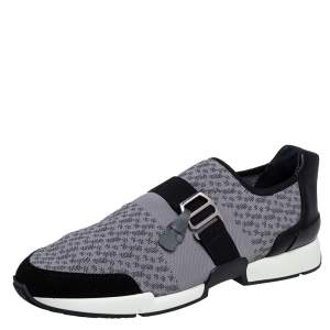 Hermes Grey/Black Fabric and Leather Run Sneakers Size 42.5