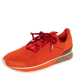 Hermes Orange Neoprene And Suede Miles Low Top Sneakers Size 40