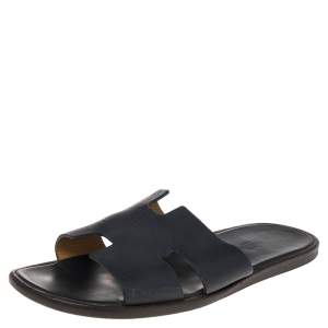 Hermès Navy Blue Leather Izmir Sandals Size 42