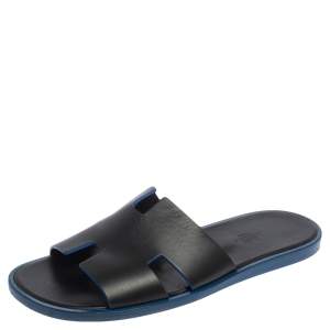 Hermès Black Leather Izmir Slide Flats Size 42.5