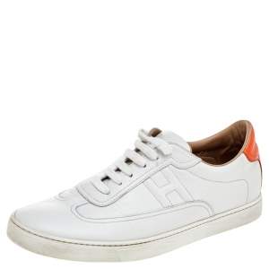 Hermes White Leather Quicker Low Top Sneakers Size 41