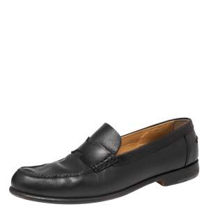 Hermes Black Leather  Slip On Loafers Size 46