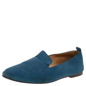 Hermes Blue Suede Milano Slip On Loafers Size 45