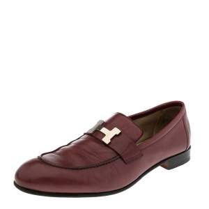 Hermes Burgundy Leather Slip On Loafers Size 42