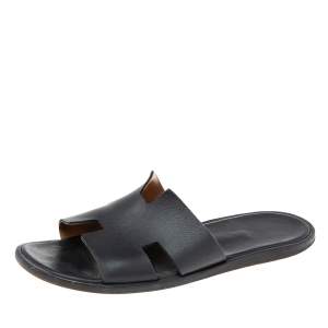 Hermes Black Leather Izmir Slide Sandals Size 41