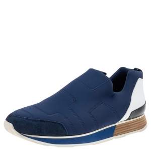 Hermes Blue Neoprene and Leather Slip On Sneakers Size 43.5