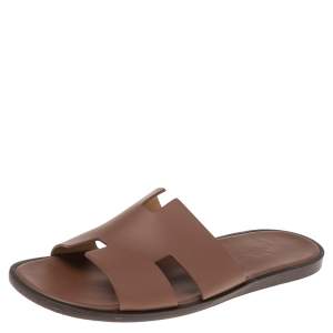 Hermes Tan Leather Izmir Flat Slides Size 46