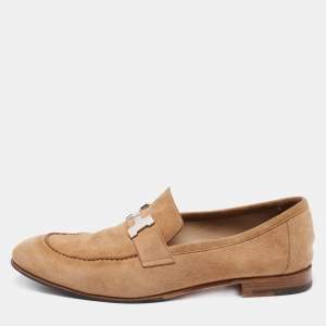 Hermes Brown Suede H Logo Slip On Loafers Size 42 