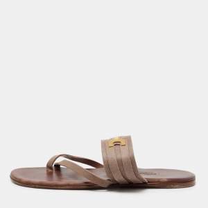 Hermes Brown Suede  Ring Toe Flat Sandals Size 41