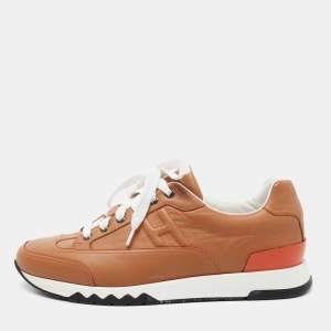 Hermes Tan Leather H Logo Low-Top Sneakers Size 42
