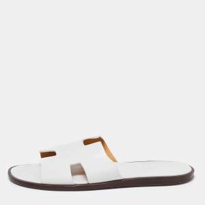 Hermes White Leather Izmir Slide Sandals Size 45