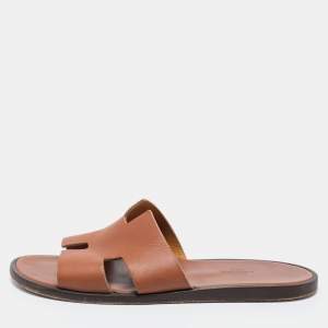 Hermes Brown Leather Izmir Sandals Size 42 
