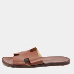 Hermes Brown Leather Izmir Slides Size 43