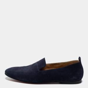 Hermes Navy Blue Suede Milano Smoking Slippers Size 41