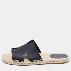 Hermes Black Leather Antigua Sandals Size 46