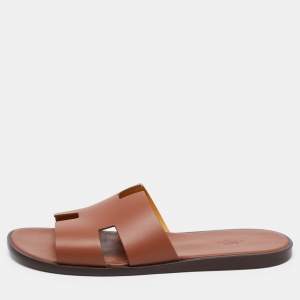 Hermes Brown Leather Izmir Sandals Size 46 