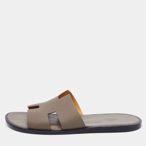 Hermes Brown Leather Izmir Sandals Size 46