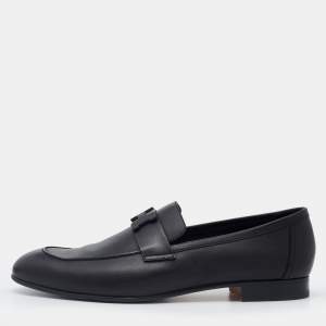 Hermes Black Leather Paris Slip On Loafers Size 45