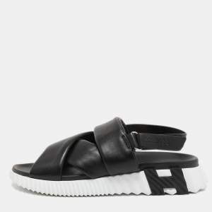 Hermes Black Leather Electric Sandals Size 41