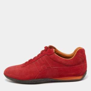 Hermes Red Suede Quick Low Top Sneakers Size 41