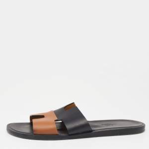 Hermes Black/Brown Leather Izmir Sandals Size 42