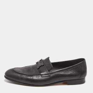 Hermes Black Leather Paris Slip On Loafers Size 43