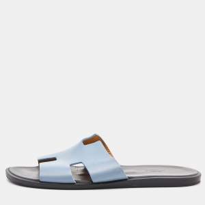 Hermes Blue Leather Izmir Flat Sandals Size 42