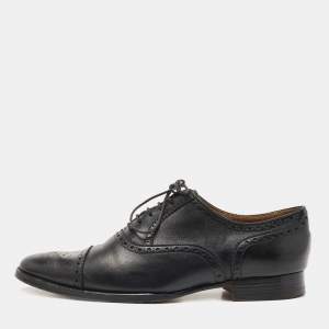 Hermes Black Brogue Leather Lace Up Oxfords Size 40