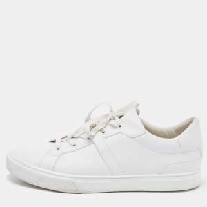 Hermes White Leather Lace Up Low Top Sneakers Size 44
