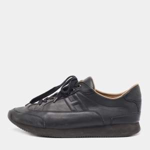 Hermes Black Leather Quicker Low Top Sneakers Size 42.5