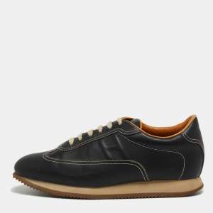 Hermes Black Leather Quicker Low Top Sneakers  Size 42