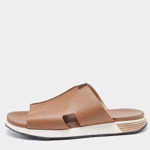 Hermes Brown Leather Pharaon Slides Size 45