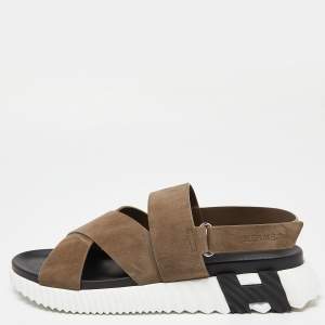 Hermes Beige Suede Electric Sandals Size 45.5