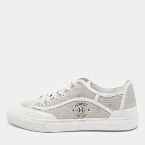 Hermes Grey/White Leather and Canvas Get Low Top Sneakers Size 42
