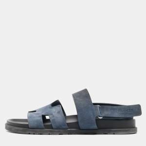 Hermes Navy Blue Suede Genius Flat Sandals Size 43
