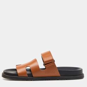 Hermes Tan Leather Chypre Sandals Size 42