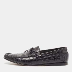 Hermes Black Alligator Bow Slip On Loafers Size 43