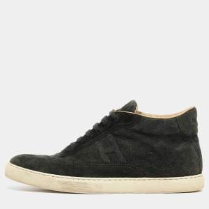 Hermes Dark Green Suede Mid Top Sneakers Size 43.5