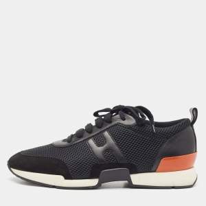 Hermes Black Mesh and Leather Low Top Sneakers Size 42.5