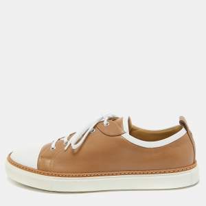 Hermes Brown/White Leather Low Top Sneakers Size 43.5