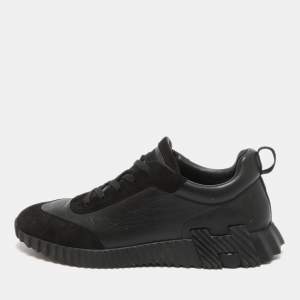 Hermes Black Leather and Suede Bouncing Sneakers Size 44.5
